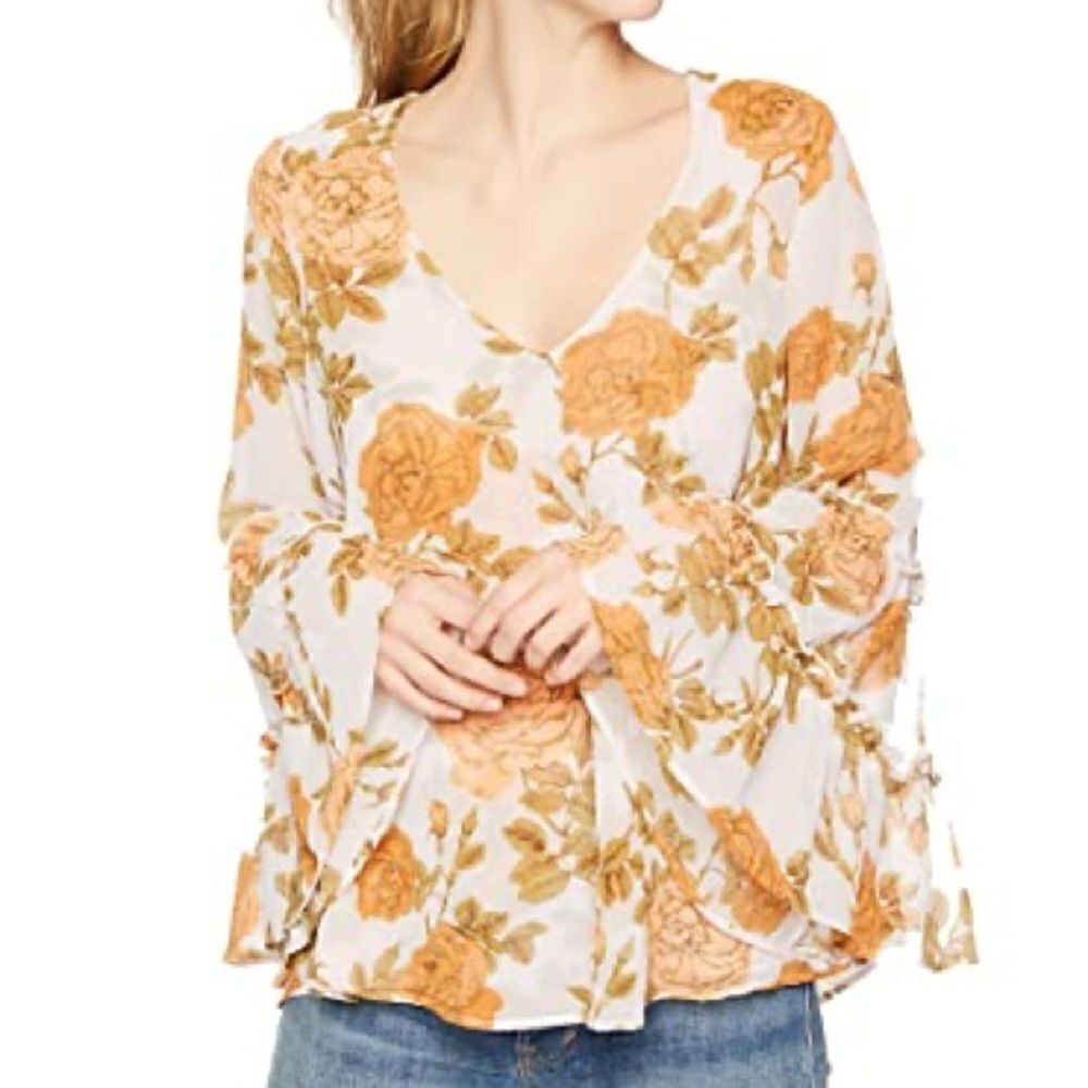 Show Me Your Mumu "Desert Rose" Nicolette Top Orange Peachy Floral Bell Sleeve
